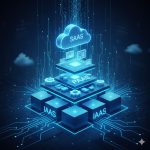 Ilustração de modelos de serviços em nuvem: SaaS, PaaS e IaaS.