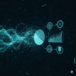 Gráfico em fundo digital com ícones de dados