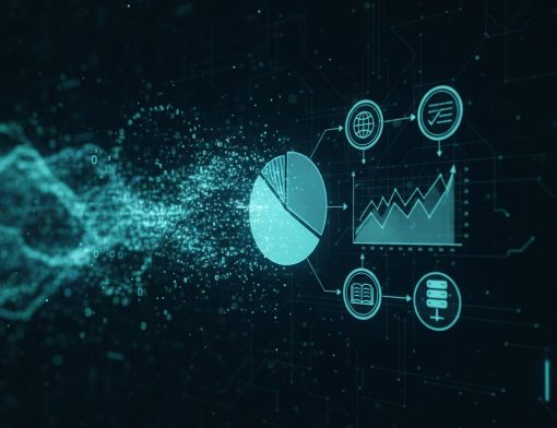 Gráfico em fundo digital com ícones de dados