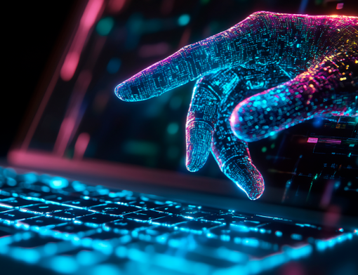 Mãos de um humano digitando em um notebook